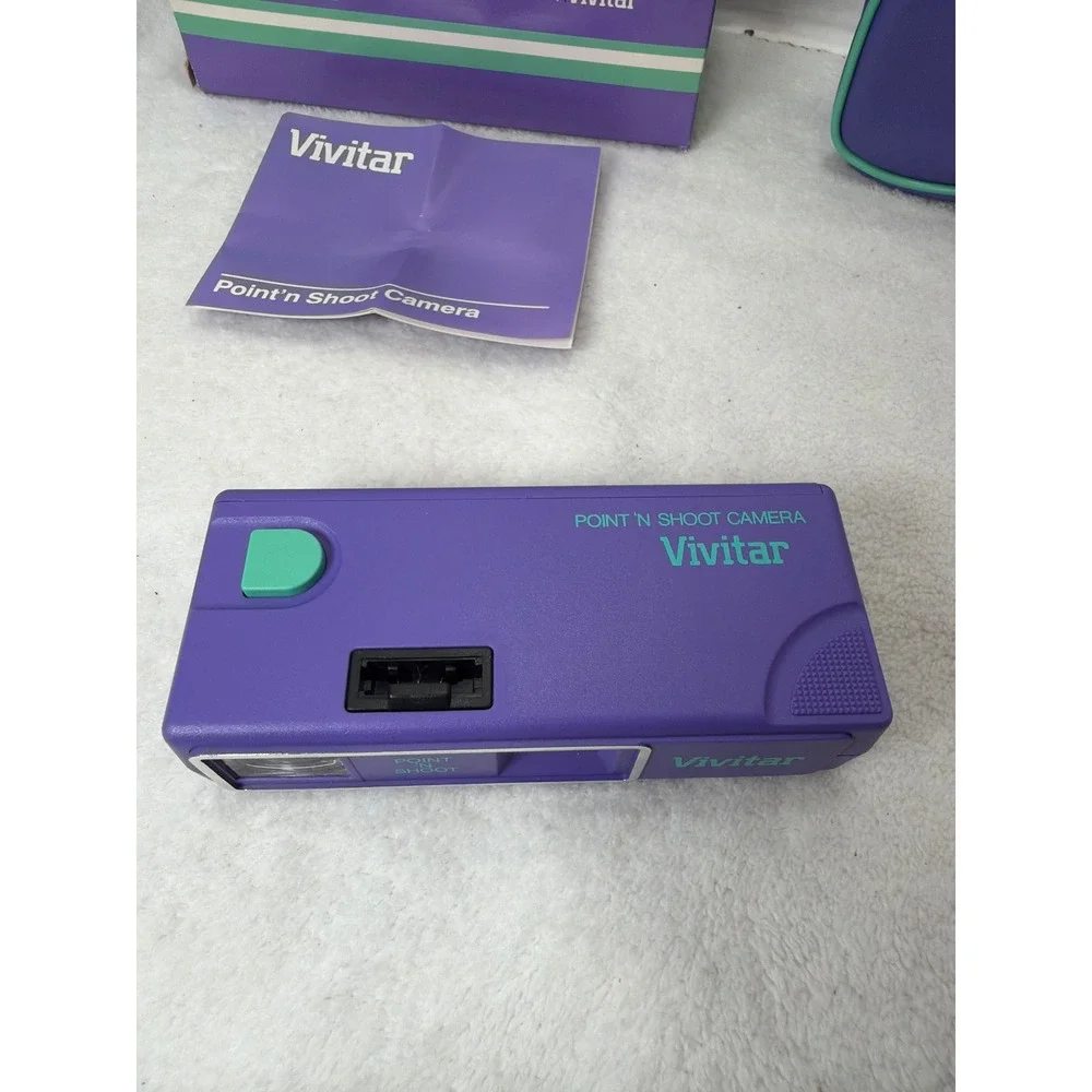 NIB Vintage Vivitar Point N Shoot Camera Purple 1987 Retro Avon 110 Film w Case